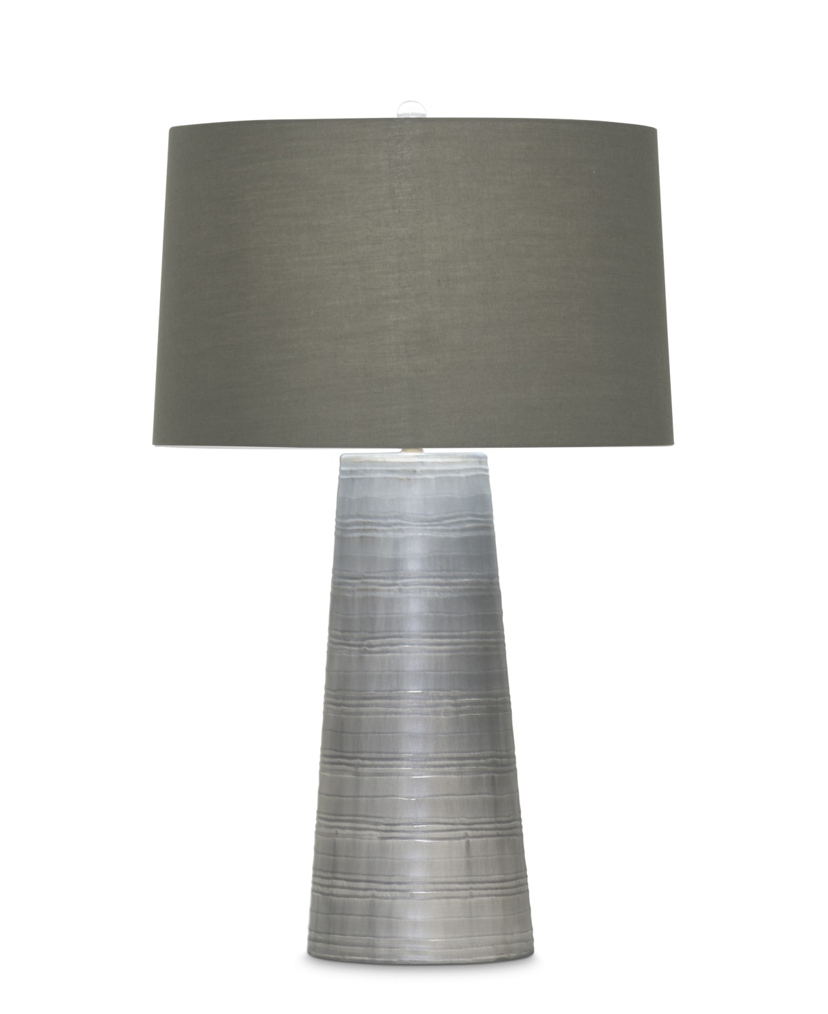 FlowDecor Charles Table Lamp in mouth-blown glass with grey carved finish and taupe cotton tapered drum shade (# 3902)