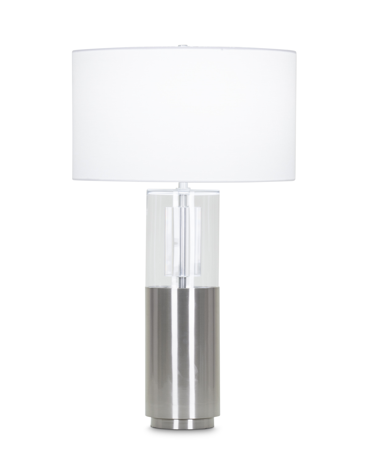 FlowDecor Alexander Table Lamp in metal with brushed nickel finish and white linen drum shade (# 3961)