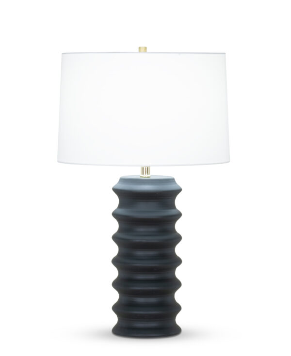FlowDecor Antonio Table Lamp in ceramic with black matte finish and off-white cotton tapered drum shade (# 4395)