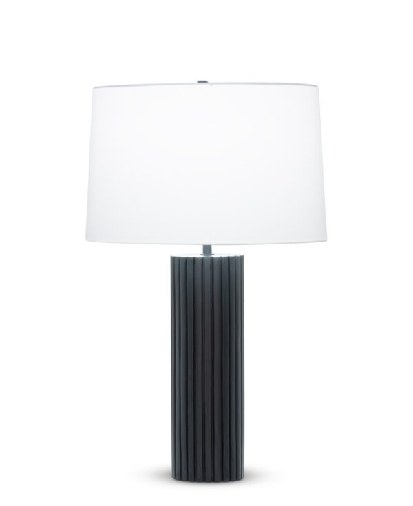 FlowDecor Bluth Table Lamp in resin with black matte finish and off-white cotton tapered drum shade (# 4518)