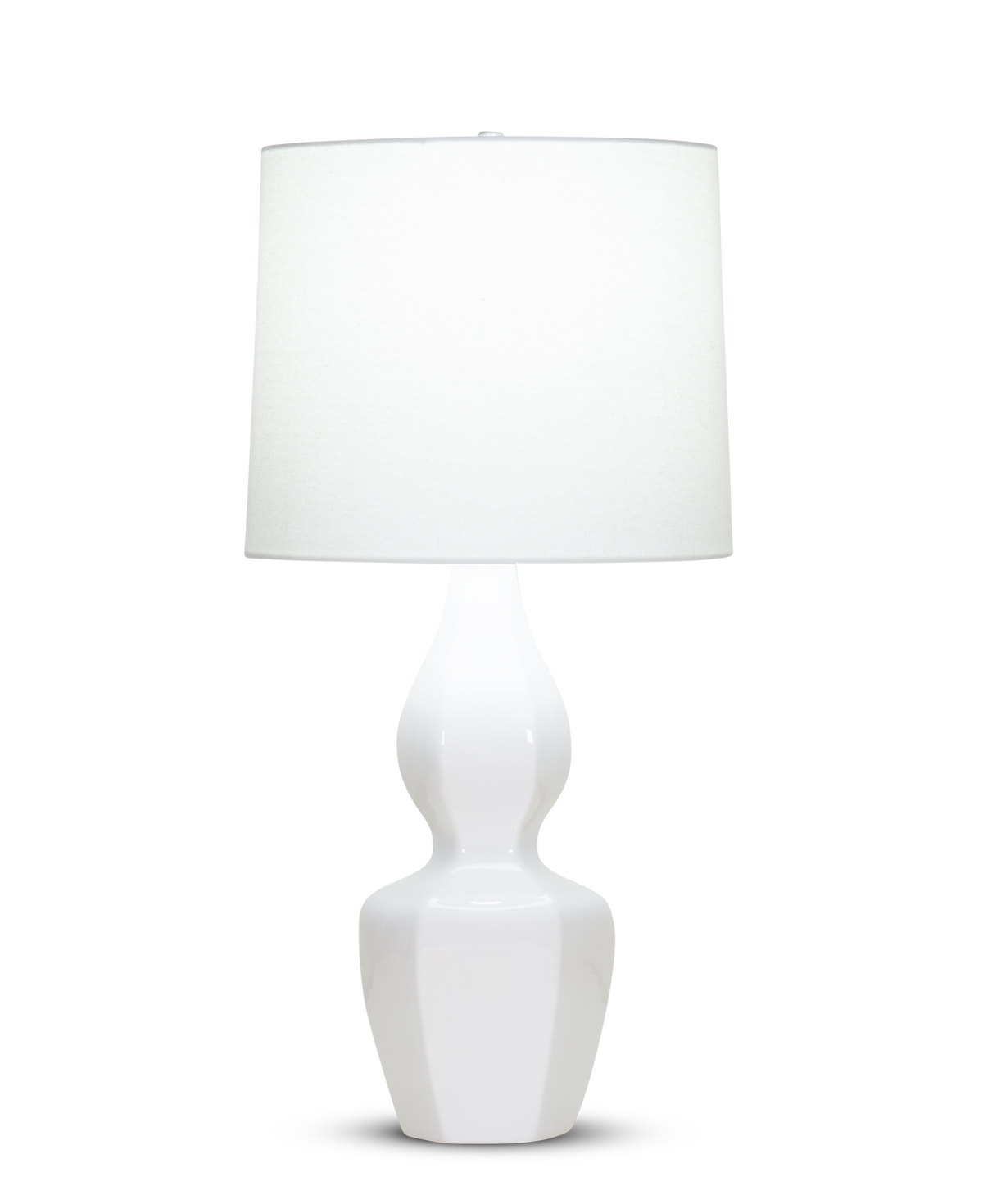 FlowDecor Claire Table Lamp in ceramic with off-white finish and off-white linen tapered drum shade (# 4352)