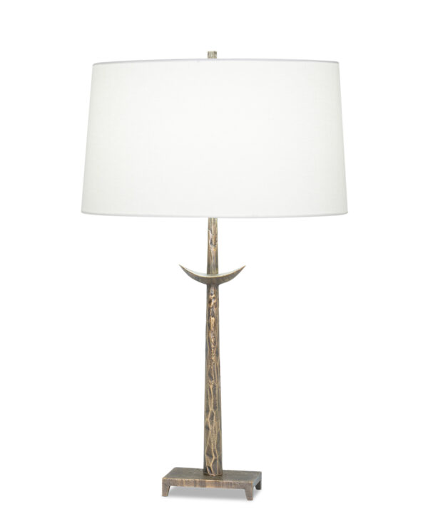FlowDecor Gianna Table Lamp in metal with antique brass finish and off-white linen oval shade (# 4496)