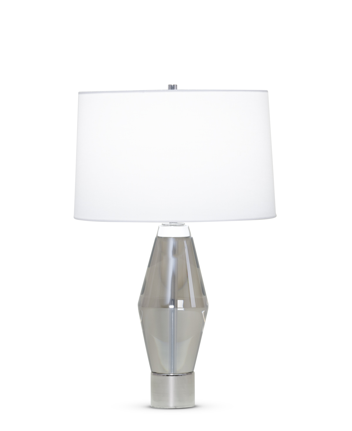 FlowDecor Jacob Table Lamp in crystal with smoked and metal with polished nickel finish and white linen tapered drum shade (# 3910)