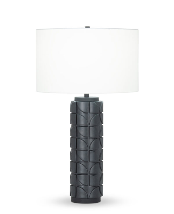 FlowDecor Mimi Table Lamp in resin with black finish and off-white cotton drum shade (# 4437)