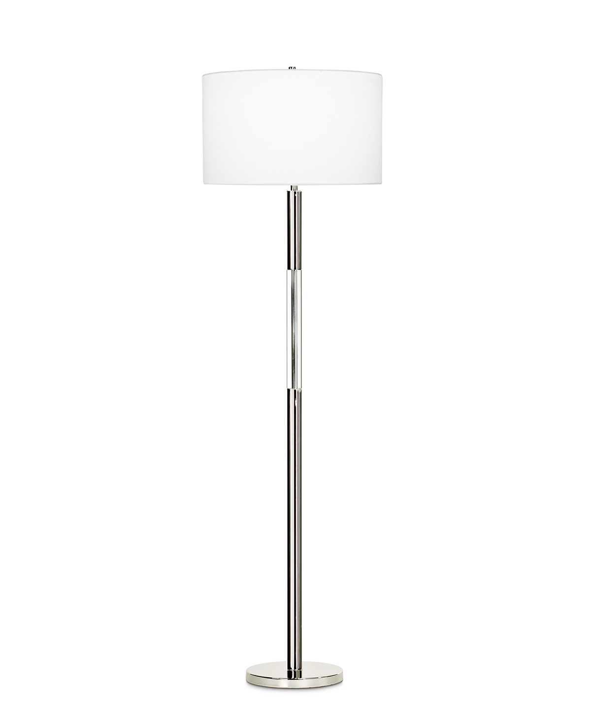 FlowDecor Poppy Floor Lamp in metal with polished nickel finish and crystal and white linen drum shade (# 3719)