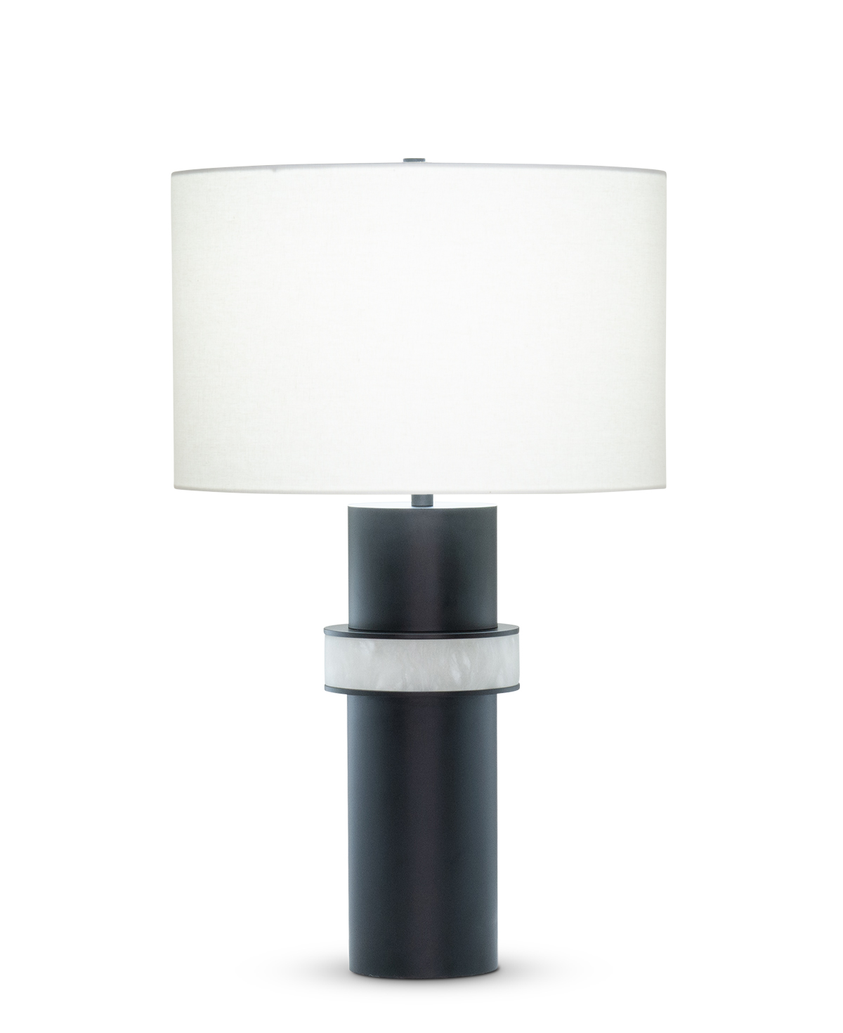 FlowDecor Ricardo Table Lamp in metal base with black matte finish and alabaster and off-white linen drum shade (# 4529)