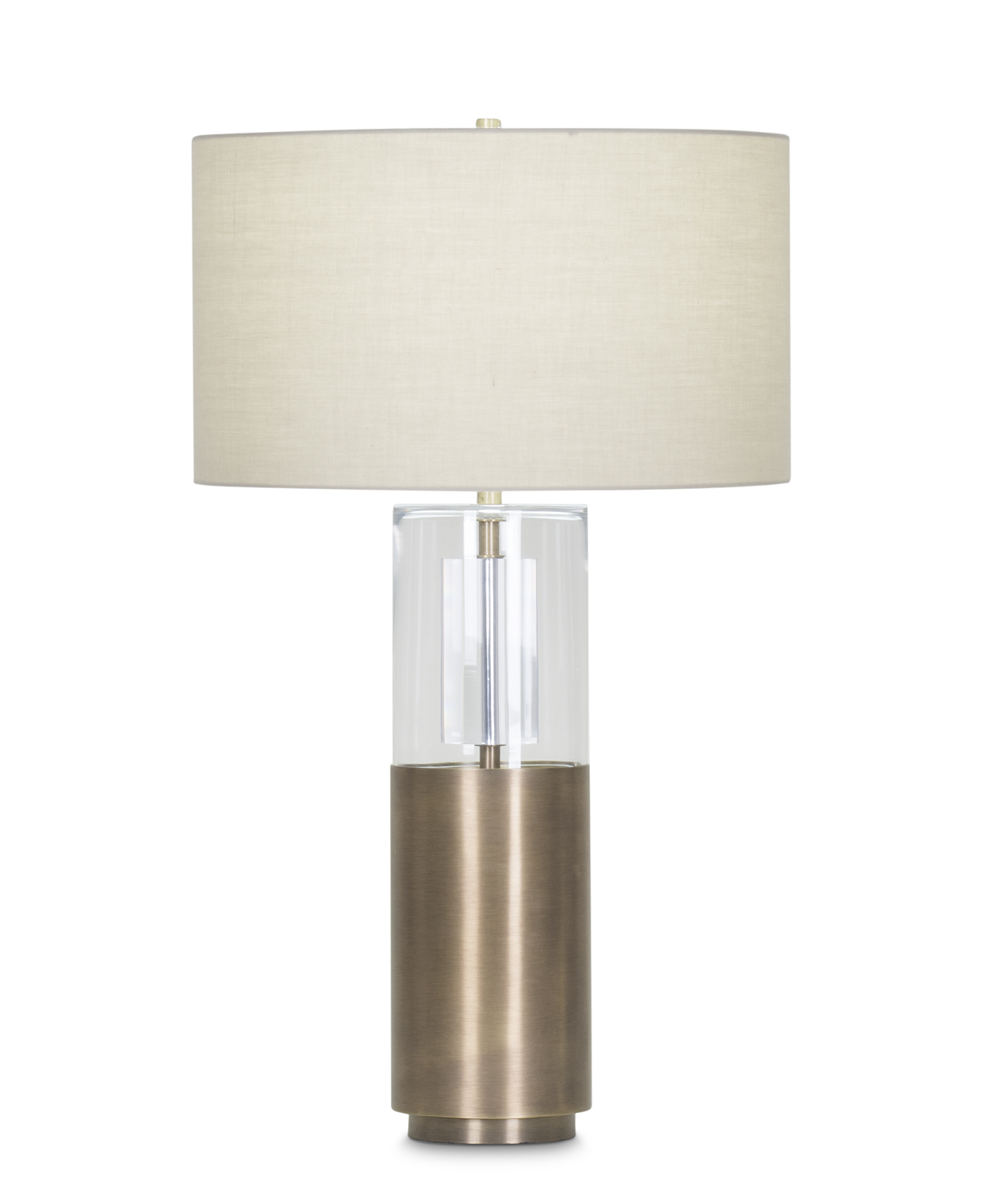 FlowDecor Riley Table Lamp in metal with antique brass finish and beige cotton drum shade (# 3960)