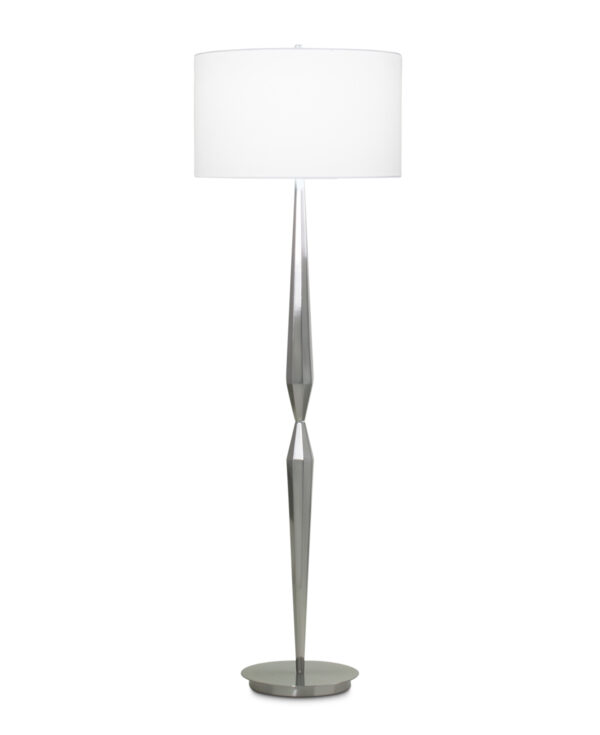 FlowDecor Shaw Floor Lamp in metal with brushed nickel finish and white linen drum shade (# 3885)