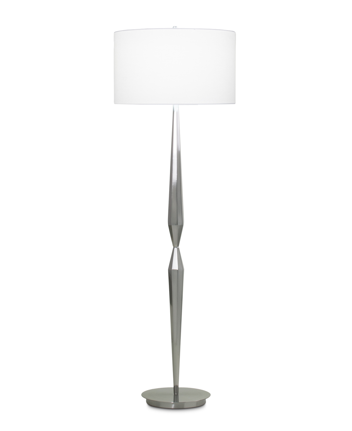 FlowDecor Shaw Floor Lamp in metal with brushed nickel finish and white linen drum shade (# 3885)