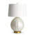 FlowDecor Shelley Table Lamp in mouth-blown glass with pearlescent cream finish and off-white linen tapered drum shade (# 4032)
