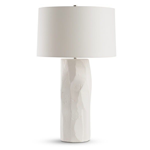 FlowDecor Grosseto Table Lamp in ceramic with white finish and off-white linen tapered drum shade (# 4700)