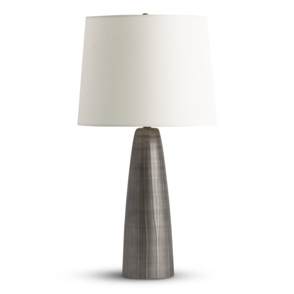 FlowDecor Nevosa Table Lamp in mouth-blown glass with grey finish and off-white linen tapered drum shade (# 4720)