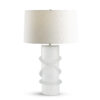 FlowDecor Salerno Table Lamp in glass with frosted finish and off-white linen tapered drum shade (# 4693)