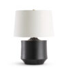 FlowDecor Syracuse Table Lamp in ceramic with black light sheen finish with faint lines and off-white cotton tapered drum shade (# 4703)