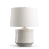 FlowDecor Turin Table Lamp in ceramic with off-white light sheen finish with faint lines and off-white linen tapered drum shade (# 4702)